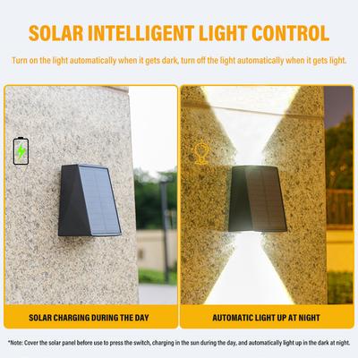 Applique Murale Solaire, 2 LED avec Capteur de Mouvement Intelligent, Éclairage Double Tête Supérieur et Inférieur