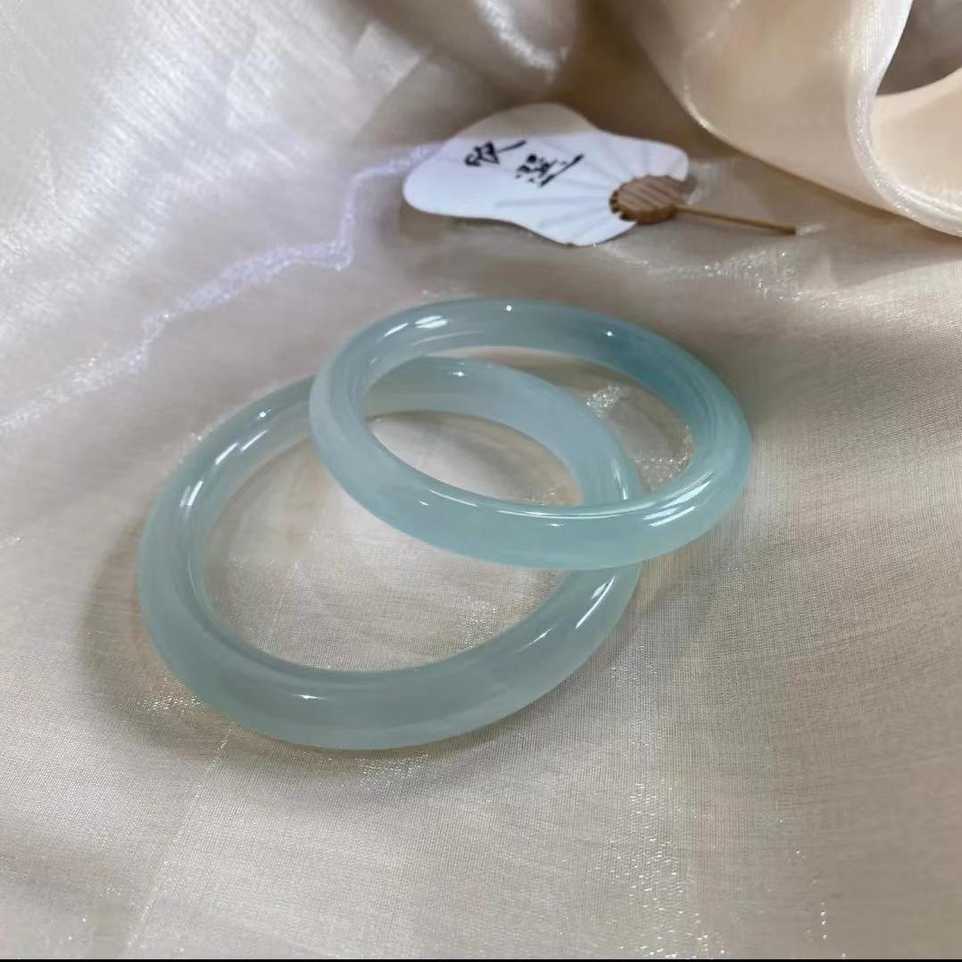 

Прозрачный Зеленый Агат Халцедон Браслет - Ледяная Гора Чернила Круглый Нефритовый Браслет 58-59