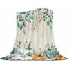 Fall Throw Blanket Green Pumpkin Blankets and Throws Soft Cozy Flannel Fleece Eucalyptus Leaves Branch Blanket for Couch Bed Sofa Chair Autumn
