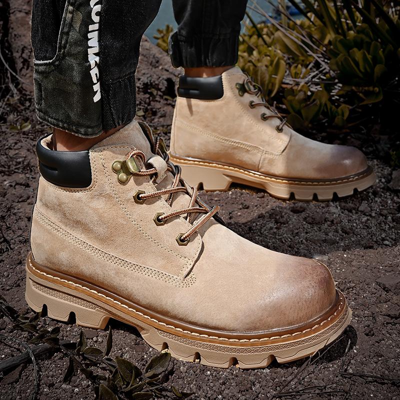 Outdoor Leather Mens Slip On Boots Platform Shoes Luxury Brand Men Winter Plush Snow Boots All-match Men Motocross Boots