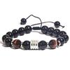 10MM Tiger Eye Stone Beaded Bracelets Hand Chains  Adjustable Black Obsidian Beads Stainless Steel Charm Bracelet for Men