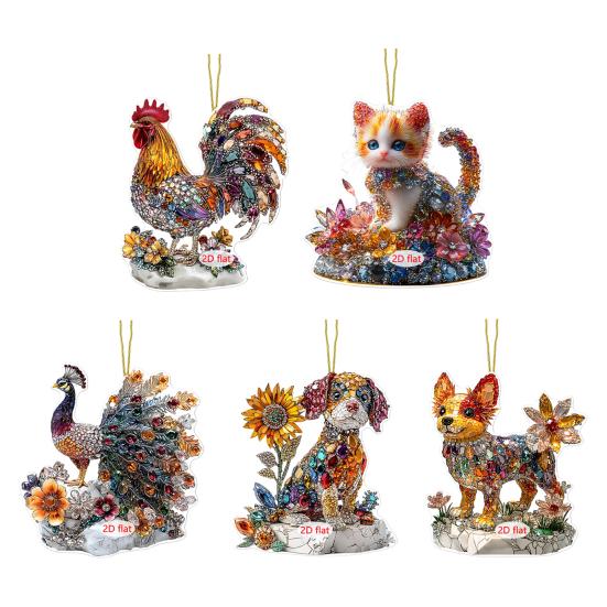 5Pcs/Set Cartoon Pendant 2D Acrylic Shiny Cat Dog Shape Decorative Car Charm Doors Backpacks Handbags Pendant