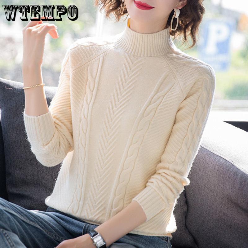 Half High Neck Sweater for Women Autumn and Winter Korean Version Loose Pullover Sweater Thick Knit Sweater