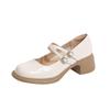 Spring and summer new retro Mary Jane thick heel single shoes high heel commuting light mouth small leather shoes J shoes