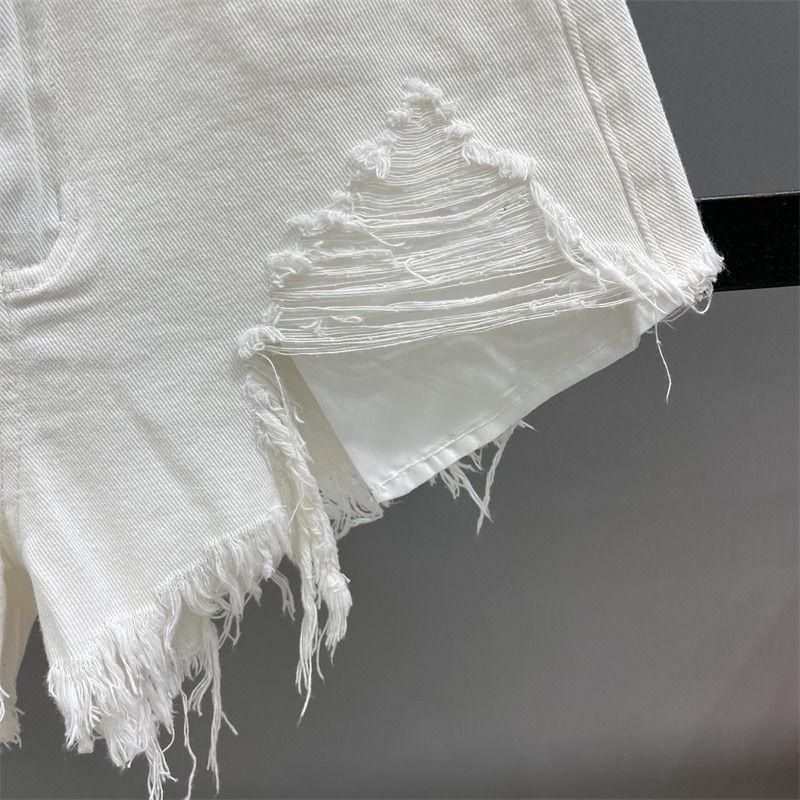 Women's Slim and Low Waist A-line Hairy Wide-leg Hot Girl Ripped Denim Shorts