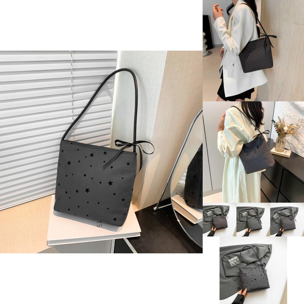Trendy Large Capacity Bucket Bag With Bowknot And Polka Dot Print For Fashionable Commuters