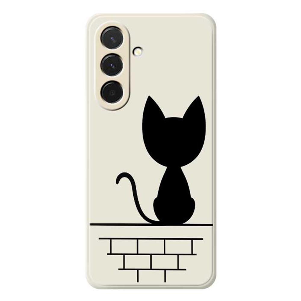 For Samsung Galaxy A36 5G Case Black Cat On the Wall Pattern Printing Straight Edge TPU Phone Back Cover