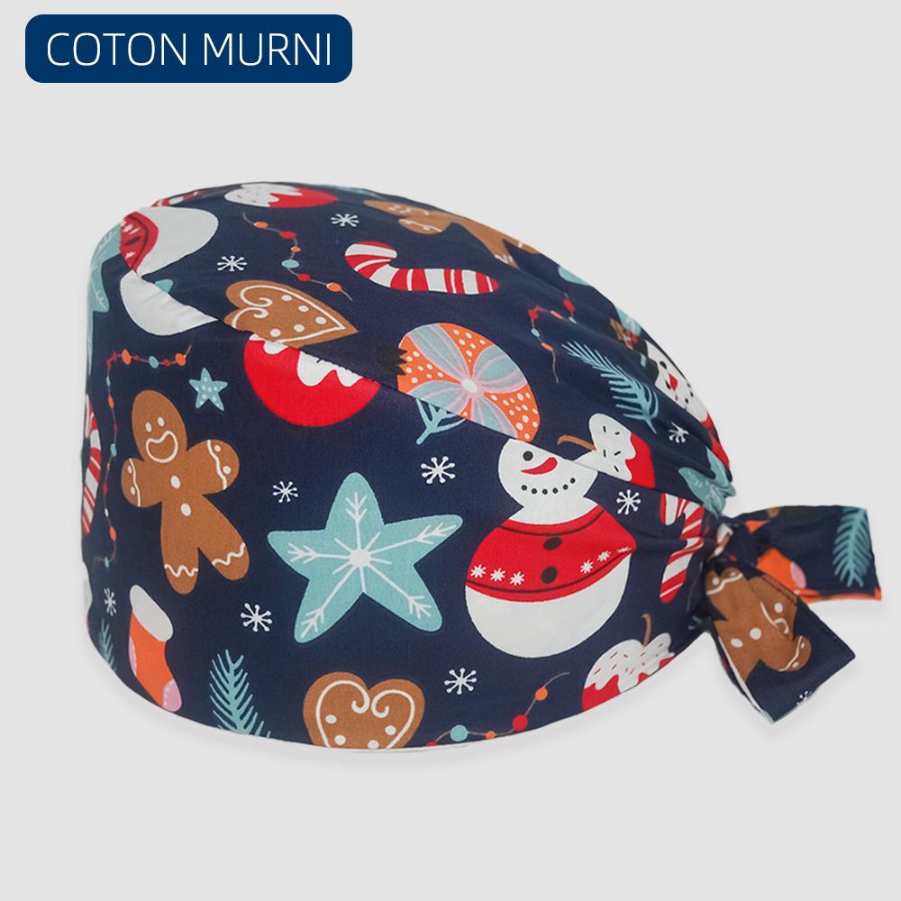 Unisex Christmas Printed Medical Caps Women Men Nurse Doctor Top Surgical Cap Chef Working Hat 100%cotton Scrub Cap