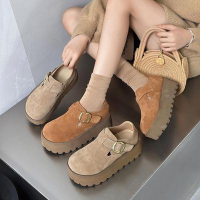 Chaussures à plateforme rétro à enfiler en cuir véritable pour femmes - Collection Automne 2025