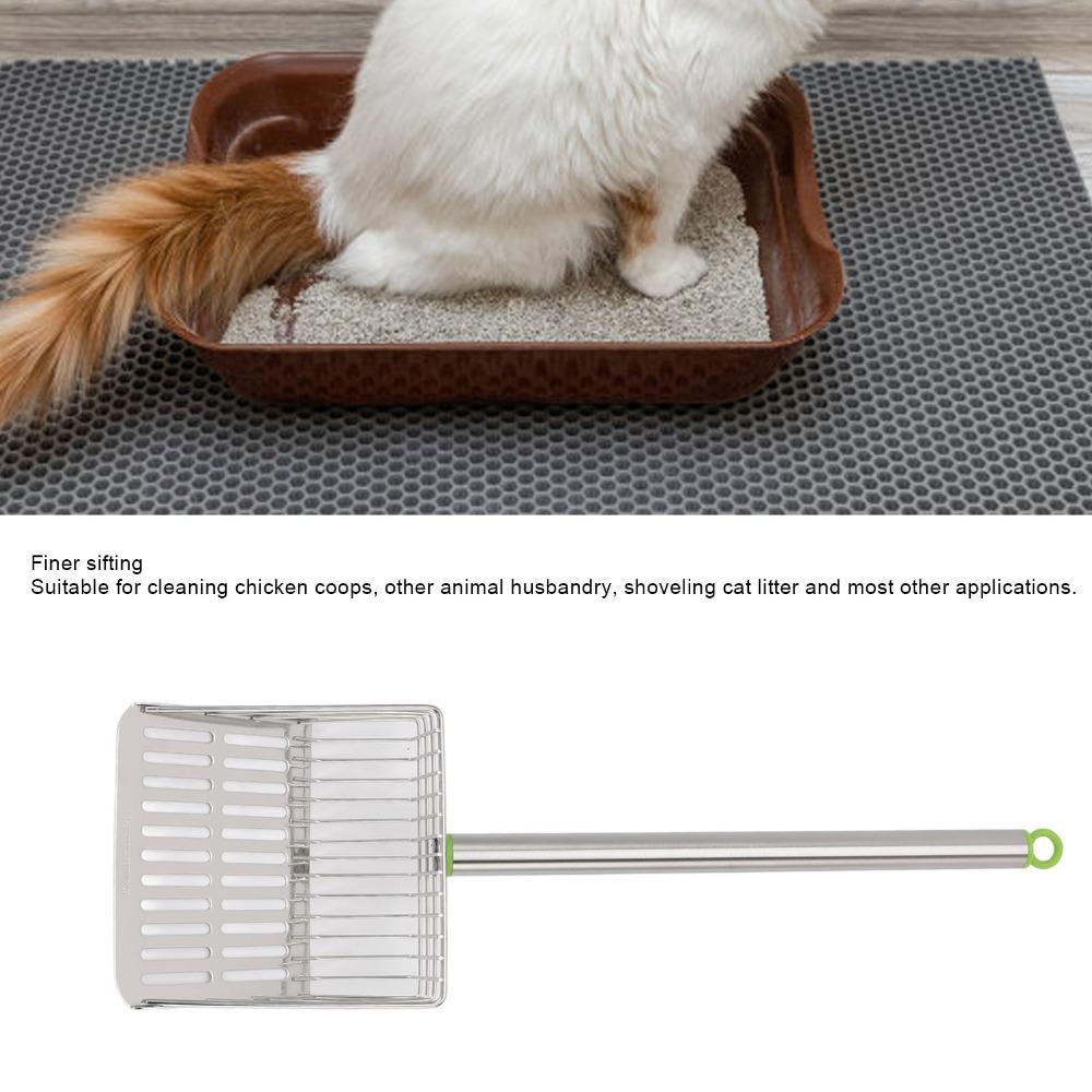 Stainless Steel Sifting Shovel Long Handle Litter Scoop Portable Slat Scoop for Chicken Pet Cat