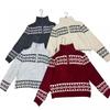 Womens Oversized Knit Sweater With Lapel Collar Geometric Fall Winter Loose Fit Soft Warm Pullover
