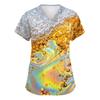Women's V Neck Short Sleeve Work Shirt with Pockets Beer Festival Print Medical Nurse Scrub Top for Healthcare Professionals