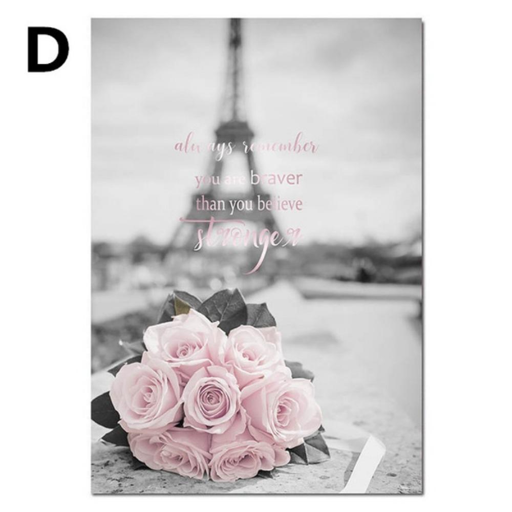 Eiffel Tower Pink City Landscape Flower Girl Wall Art Canvas Painting Art Poster Print Wall Picture For Nordic Home Living Room Decor (No Frame)