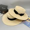 Summer Straw Braided Warp Knitted Monochrome Sunshade Women'S Flat Top Big Brim Straw Hat Travel Hat