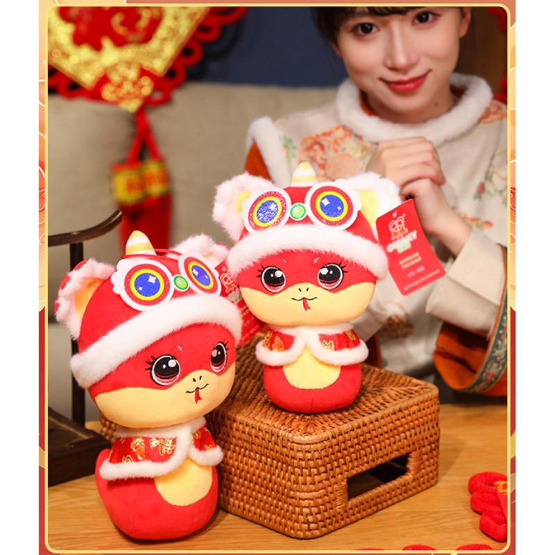 New Year Chinese Mascot Snake Plush Toy Wear Tang Suit Hat Cartoon Doll Gift