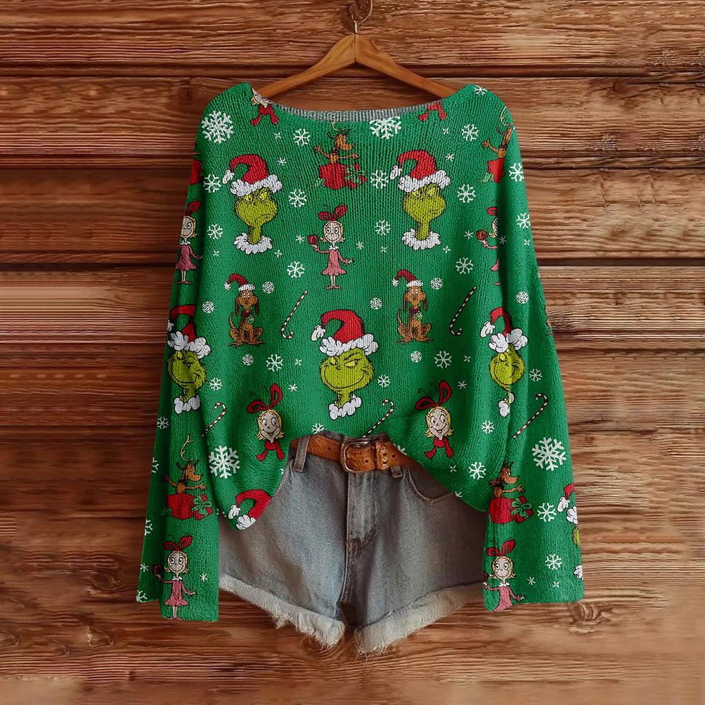 Women's Fashion Long Sleeve Christmas Snowman Snowflake Print Jacket Cardigan