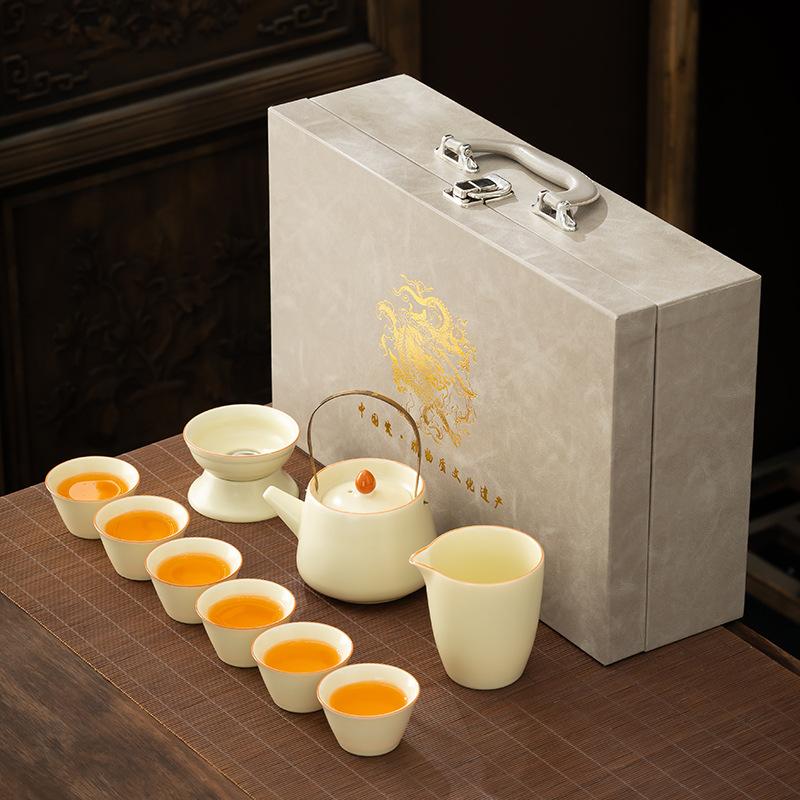 

Annual Meeting Ru Kiln Set Ceramic Teapot Teacup Tea Tray Light Luxury High-end Household Complete Set Cover Bowl Tea Set Gift Box