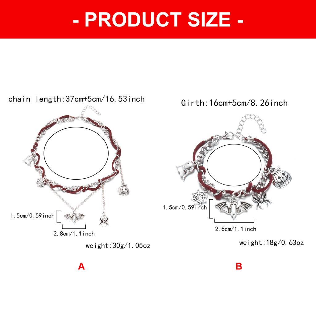 Halloween Jewelry Adjustable Necklace Pendant Bracelet with Ghost Pumpkin Bat Spider Charm Pendant for Women Party Gift