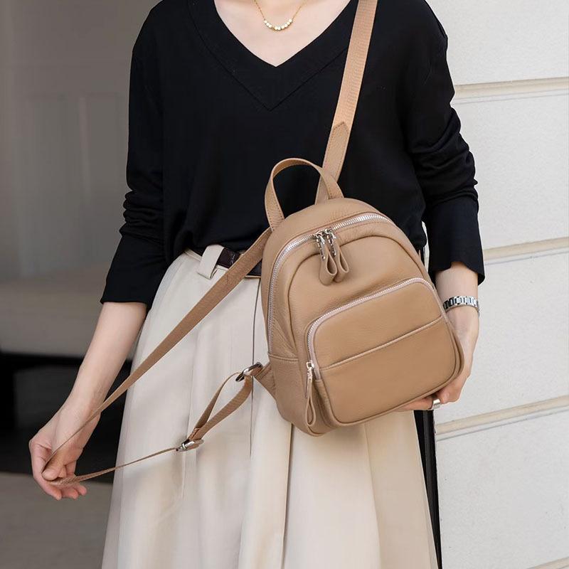 Rucsac simplu din piele naturală pentru femei, la modă, mic rucsac pentru femei, Senior Sense, toate potrivirile, geantă de umăr din piele de vacă