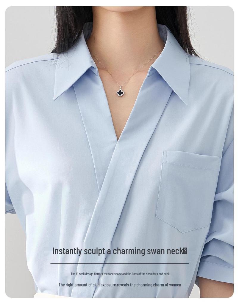 Women's Elegant V-Neck Lapel White Short-Sleeve Shirt, Chic Summer Style, Unique Design