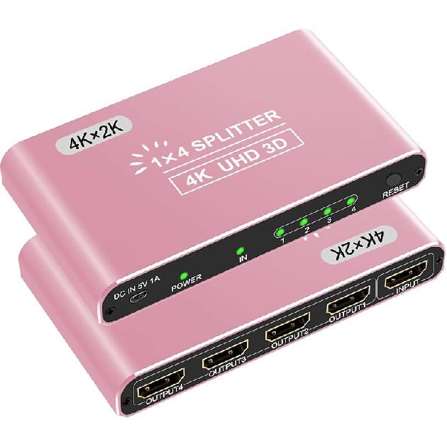 HDMI Splitter, 4K HDMI Splitters 1 In 4 Out for Dual Monitors Supports 3D Full HD 1080P Aluminum Compatible for PS4 Fire Stick HDTV(1 Source To 4