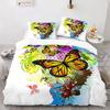 Butterfly Duvet Cover Set 3D Galaxy Purple Butterfly Floral Printed Bedding Set Fantasy Theme King Size Comforter Cover for Girl