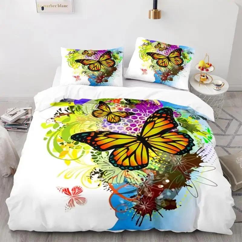 Butterfly Duvet Cover Set 3D Galaxy Purple Butterfly Floral Printed Bedding Set Fantasy Theme King Size Comforter Cover for Girl
