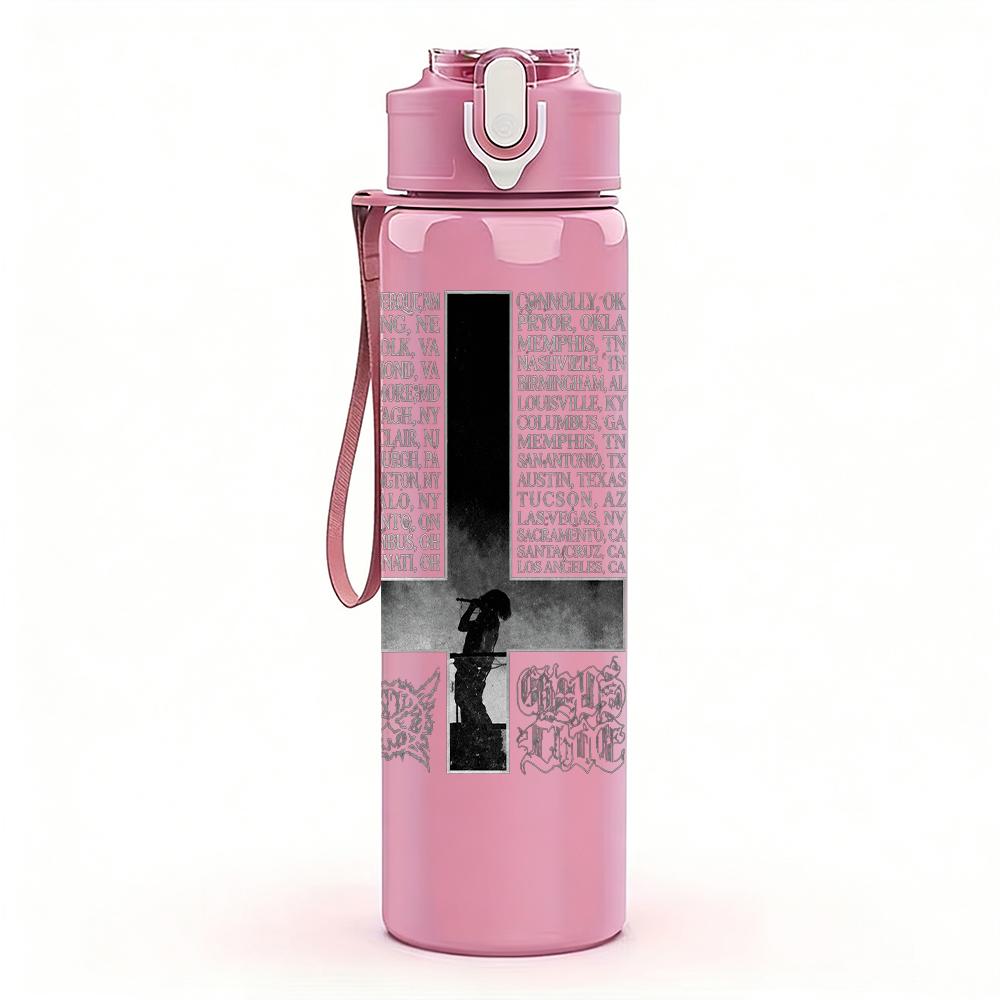 1PC Black Cross Minimalist Line Art Print 750ml Portable Sports Water Bottle Leakproof Gym Outdoor Travel Drink Cup
