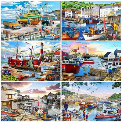 5D Doe-het-zelf Diamant Borduur Schilderij Zeilboot Vol Vierkant Rond Boor Kruissteek Mozaïek Landschap Handwerk Huisdecoratie