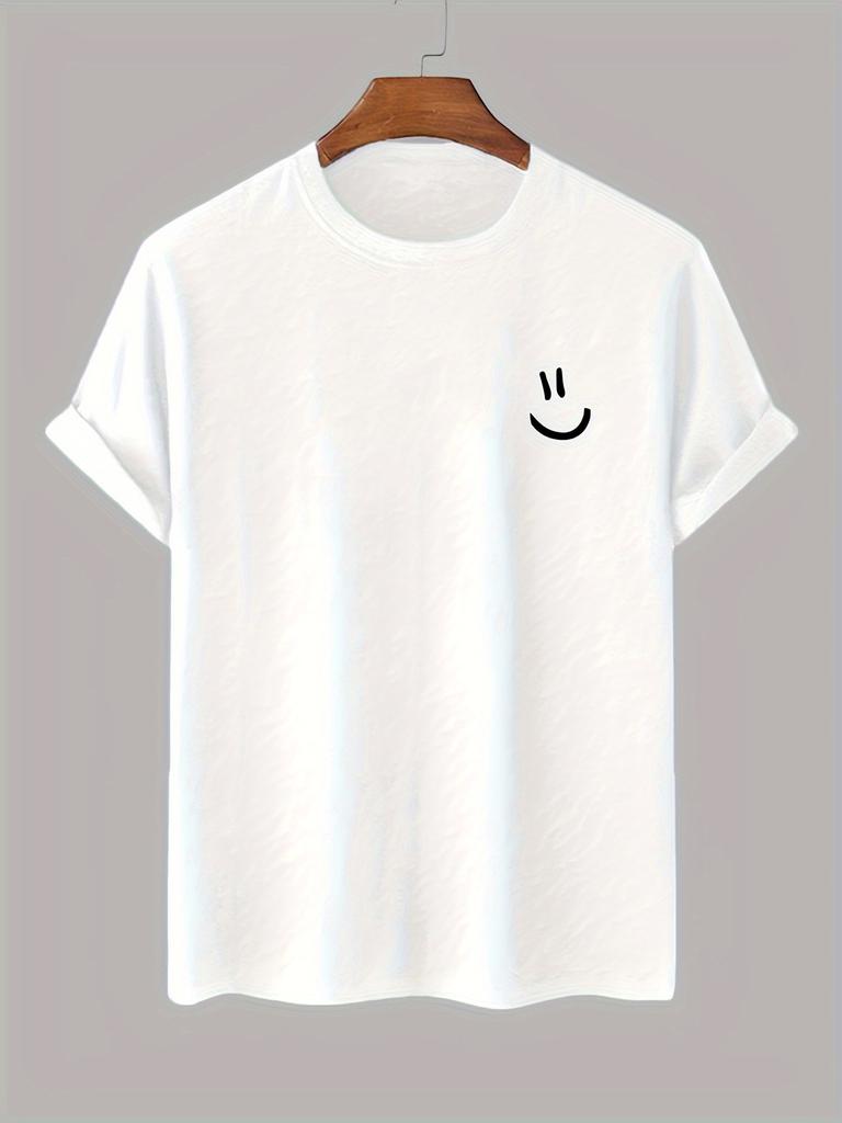 Men's Summer 100% Pure Cotton Fashionable Sports Casual Loose Smiling Face Printed Round Neck Short Sleeved T-shirt Top