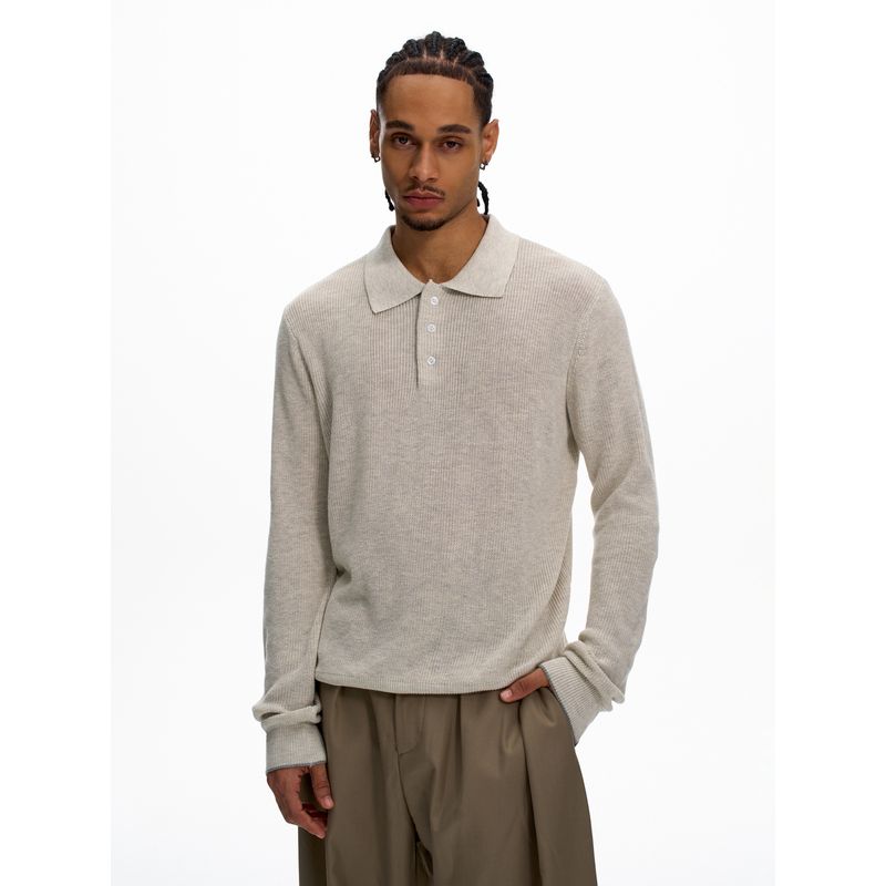 Kisko Simple Retro Polo Collar Basic Knit Long-Sleeve Unisex High-End Cleanfit Top Trendy