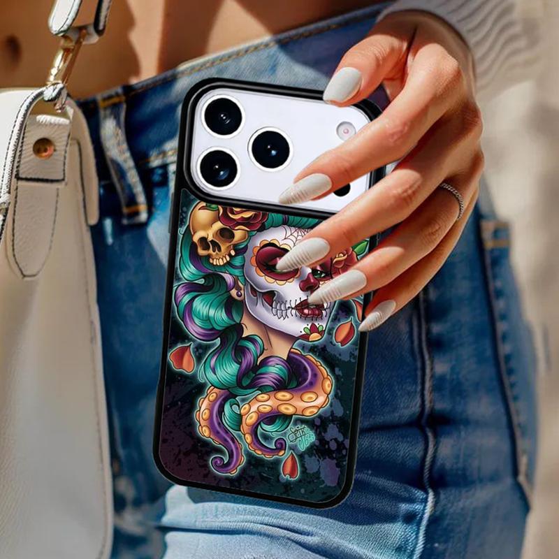 Catrina Beautiful Rose Girl Skull soft Phone Case For iPhone 17 Air 14 15 13 12 Max Cover For Apple 16 16e 11 Pro Max Plus Coque