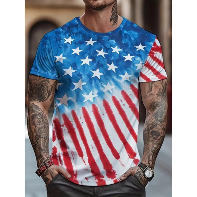 European and American Cross-border Amazon's New Summer Casual Men's Clothing 3D Digital Printing Five-pointed Star Quick-drying T-shirt