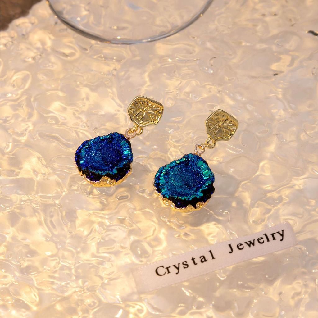 Brincos Pendentes Elegantes de Resina Oval Geométrica Azul para Mulheres