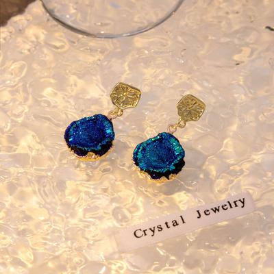 Elegant Blue Geometric Oval Resin Dangle Earrings for Women