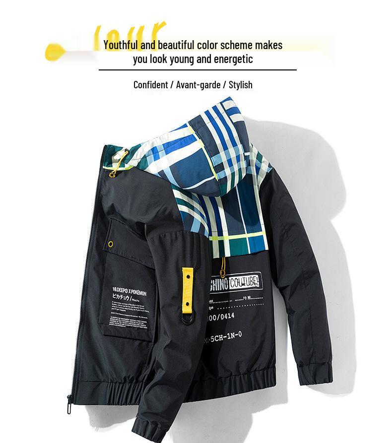 Men s Plus Size Color Block Patchwork Hooded Workwear Jacket - Autumn XXXL