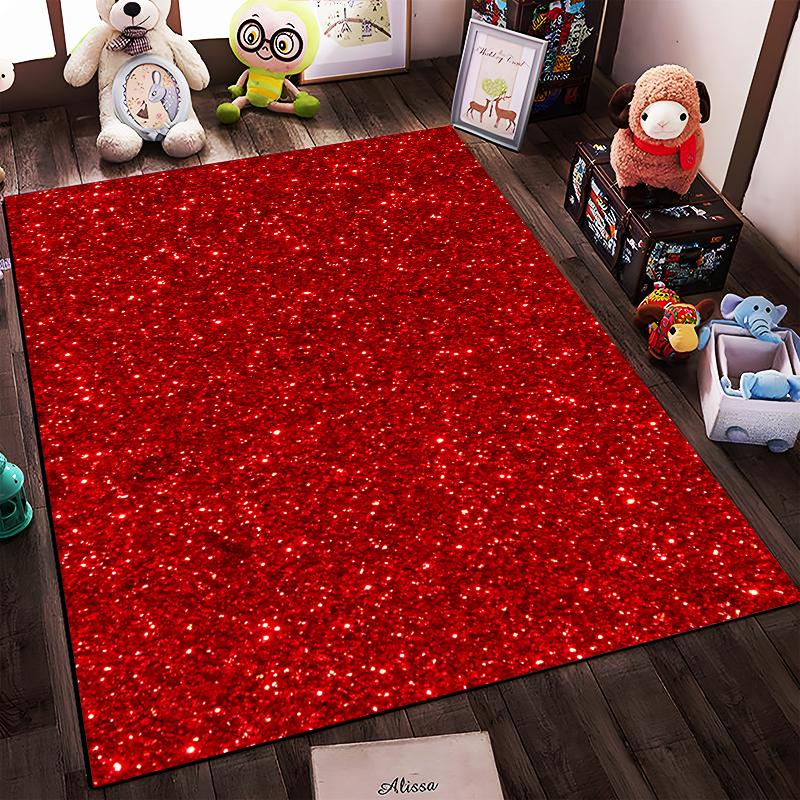 Sparkling Red Glitter Design Rug Non-slip rug suitable for living room and bedroom sofas