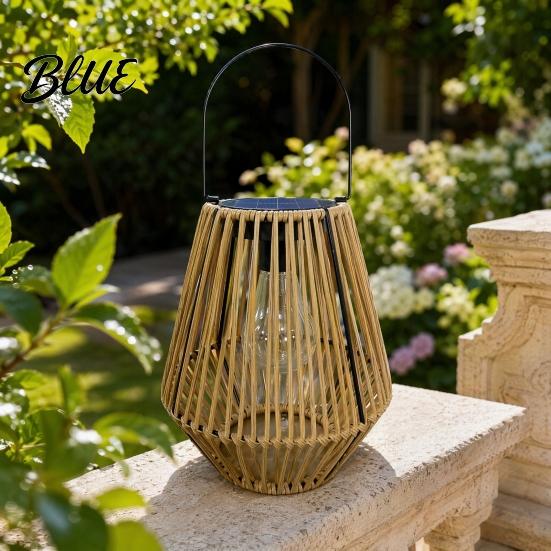 Decorative Solar Light Waterproof Eco-friendly Lantern Faux Outdoor Rattan Woven Light Rustic Lantern Powered Hanging for Garden Balcony Patio