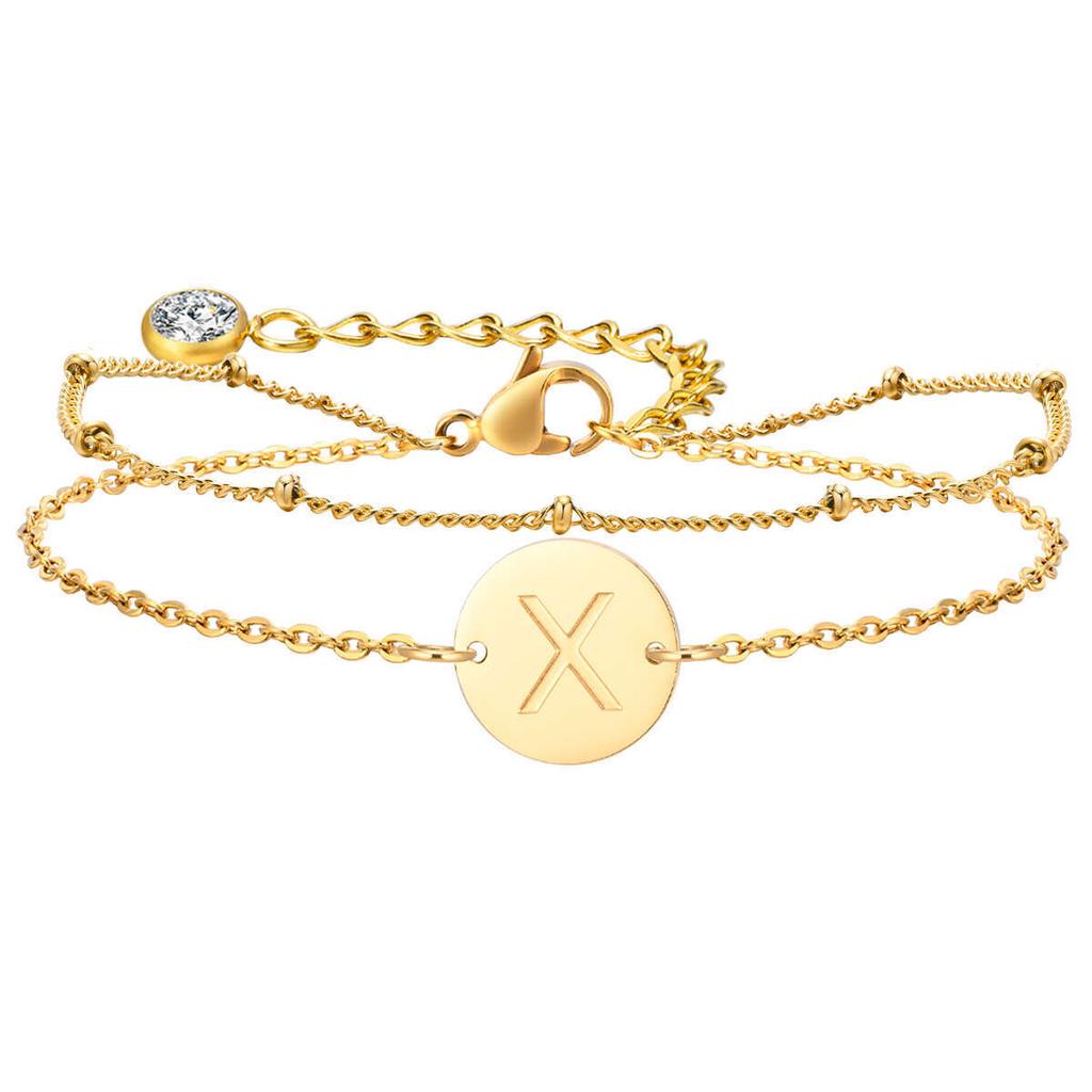 Vnox Dainty Initial Coin Bracelets, Womens Layerd A-Z Letters Monogram Bracelet, Stacked Stainless Steel Link Chain Bracelets