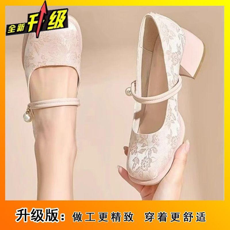 French evening wind thick heel single shoes women's skirt gentle one-word buckle belt shallow mouth single shoes women's spring and summer new models