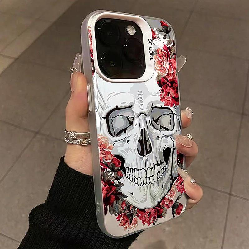 Luxury Skull Floral Cartoon Phone Case For iPhone 16 15 14 13 PRO MAX 11 12 13 PRO X XS XR 7 8 Plus Protective Shell Y2k Cover