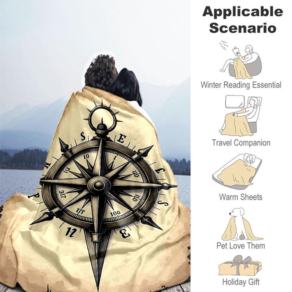 1PC Compass NauticalOutdoor Flannel Blanket - Soft Plush Decor for Picnics, Camping, Bedroom, Playroom, Office, or Lunch Break 1326A