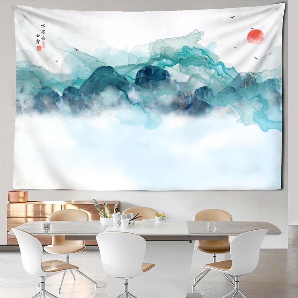 Line ink mountain view tapestry bohemian style background cloth beautiful home decoration room dormitory bedside hanging cloth