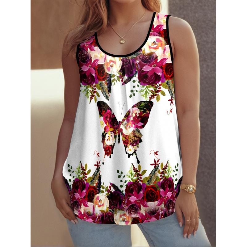 Women's Butterfly Printed Sleeveless Vest Fashion Loose T-Shirts Women’s