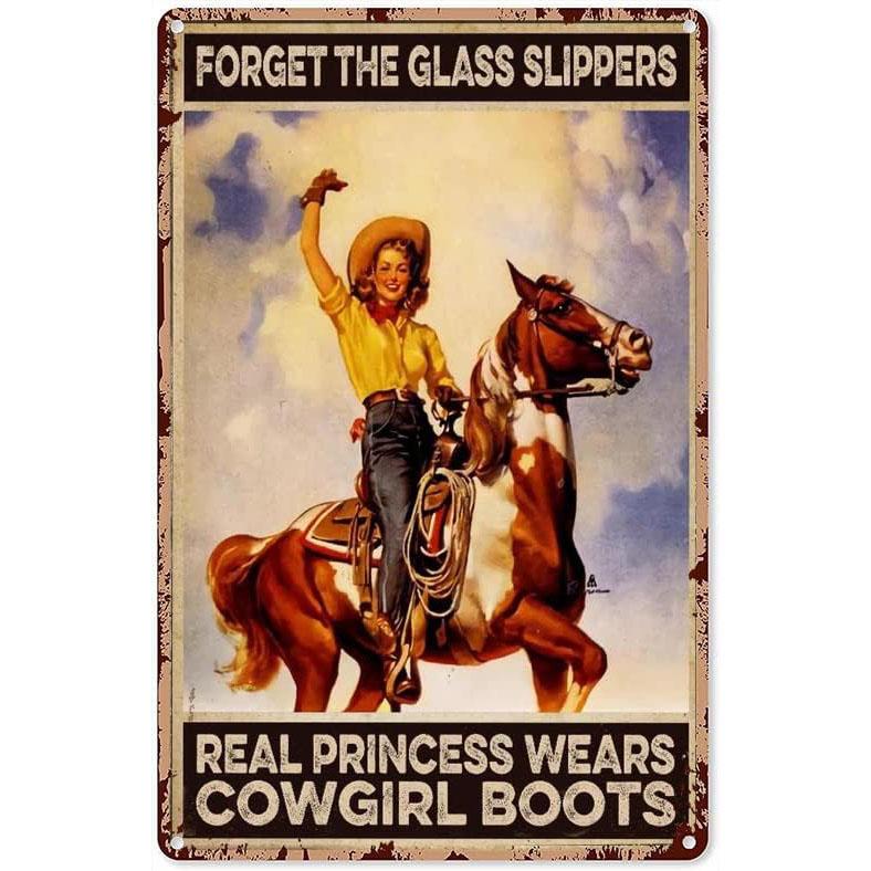 Vintage Cowgirl Metallschild Retro Westlich Reiten Zitat Blechschild für Heimbar Bauernhaus Dekoration Das Leben ist Hart Spirituell Wi