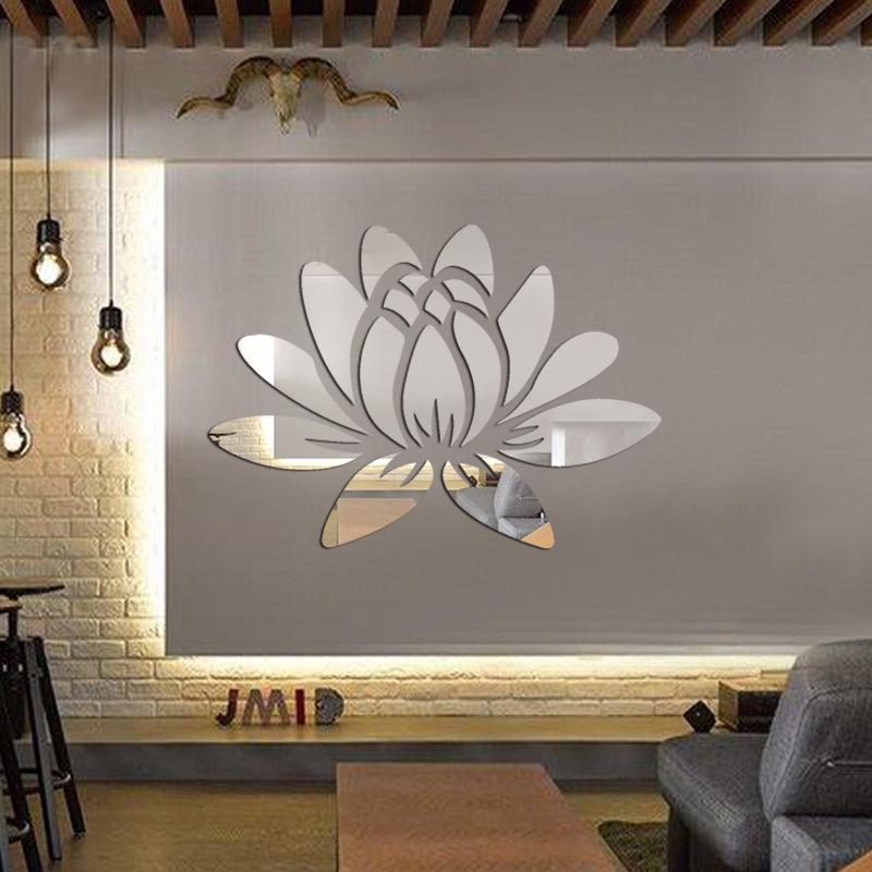 3D Mirror Wall Sticker Lotus Flower Removable Acrylic Art Mural Decal Stickers For Living Room Bedroom Home Decorations