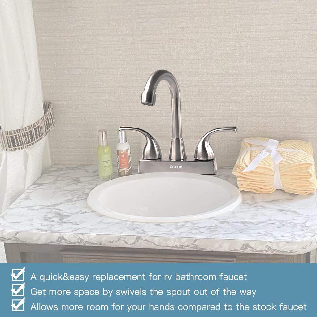 RV Bathroom Faucet, 4 Inch RV Bathroom Sink Faucet Replacement For Campers, Motorhome, Travel Trailer, Boat With Classical Lever Handles And 6-Inch