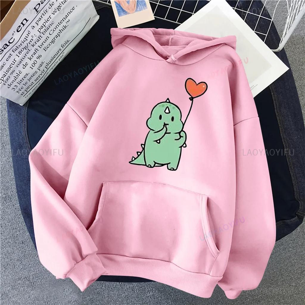 Couple Dinosaur Hoodies Winter Casual Kangaroo Pocket Outerwear Korean Kawaii Style Pattern Pullovers Women Men Hoodie Outerwear