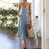 2026 Summer Women's Blue Denim Strappy Single-breasted Mid-length Dress