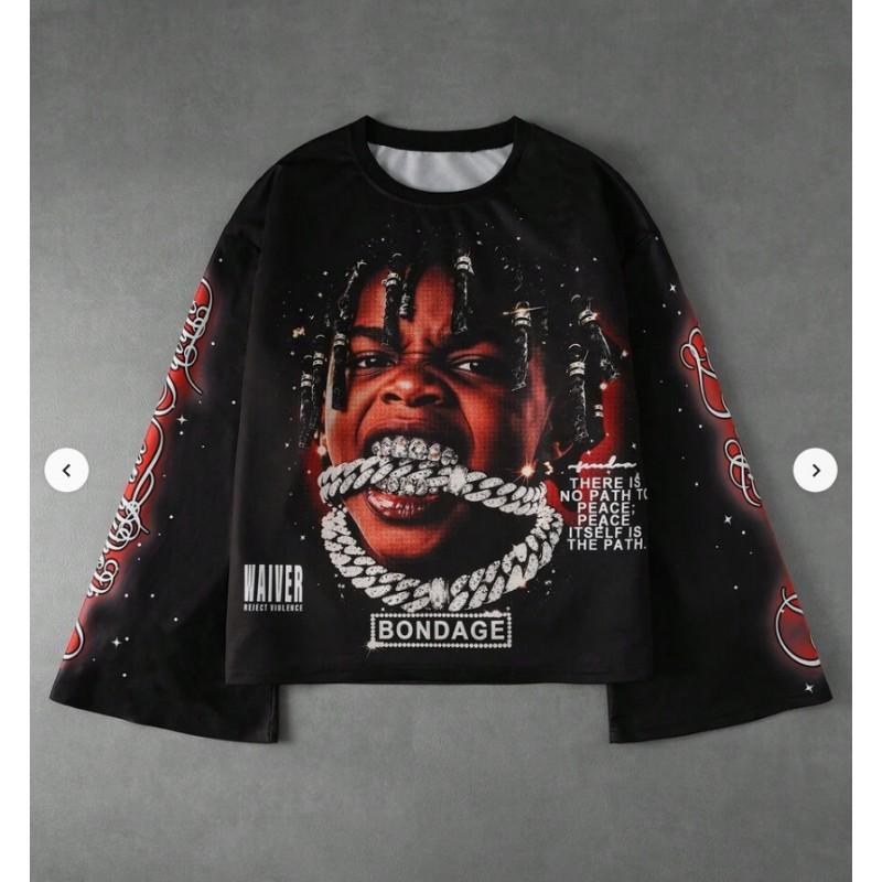 Vintage Cupid Print Gothic Sweatshirt Long Sleeve Flared Top Y2K Streetwear
